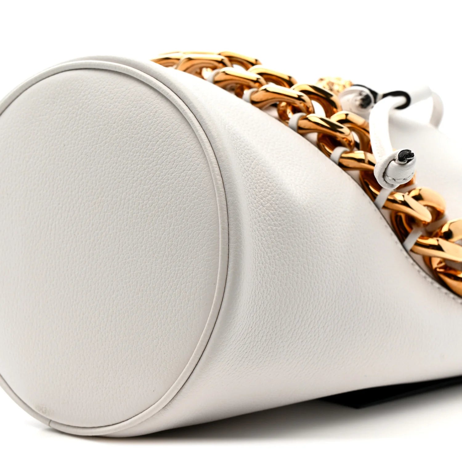 Grained Calfskin La Medusa Drawstring Bucket Bag Optical White