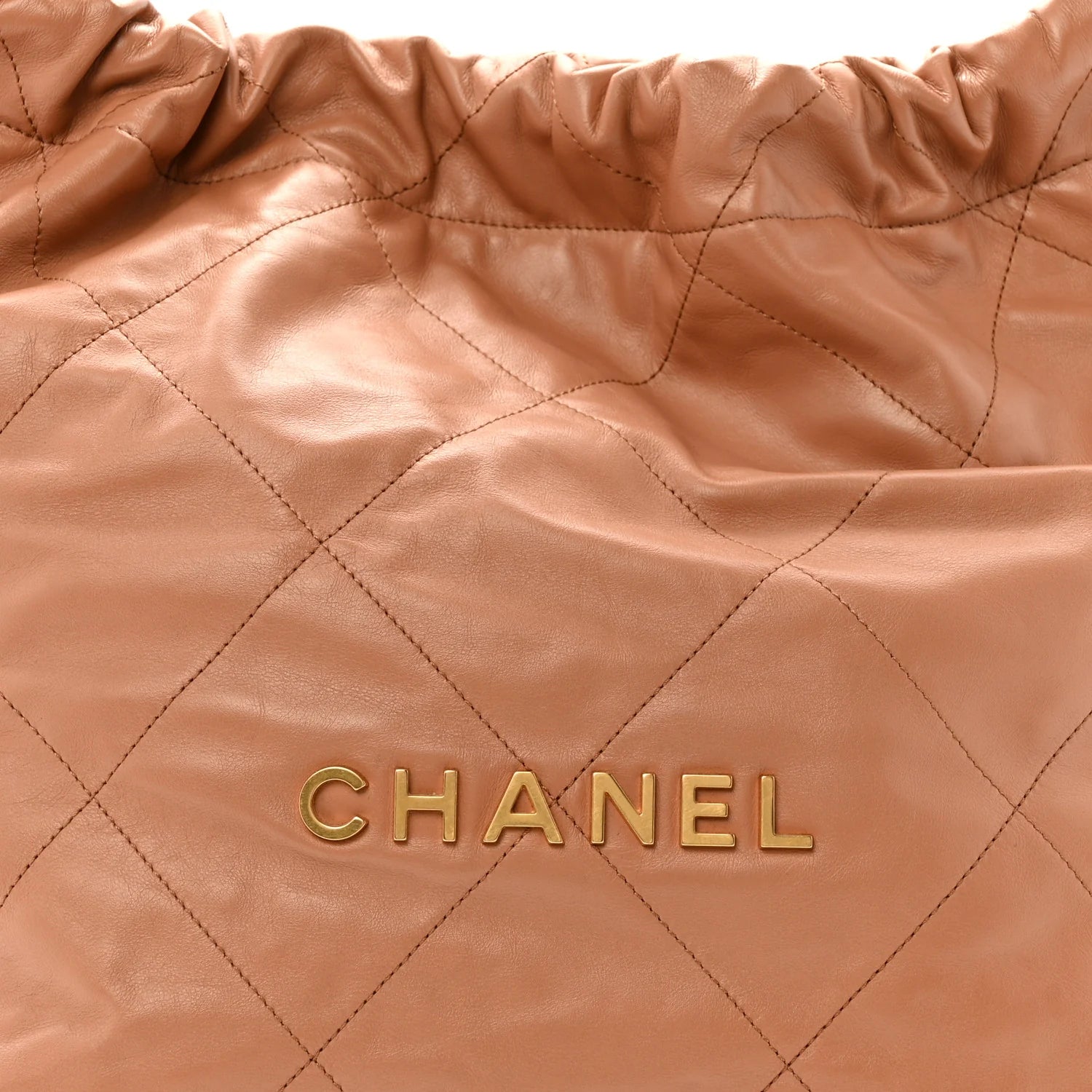 Shiny Calfskin Quilted  22 Camel