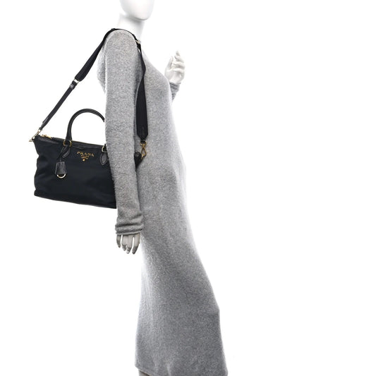 Tessuto Nylon Saffiano Shopping Tote Black