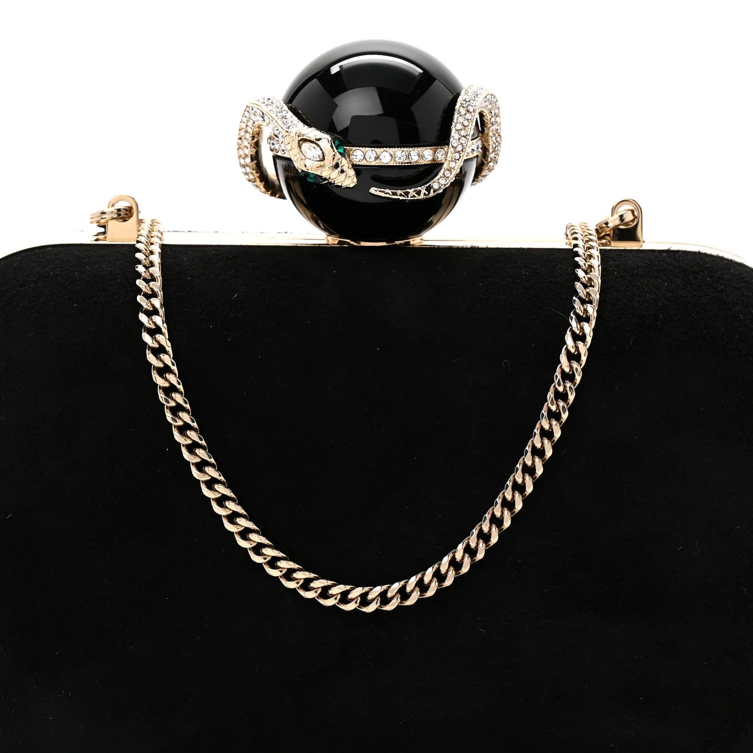 Suede Crystal Snake Cloud Clutch Black