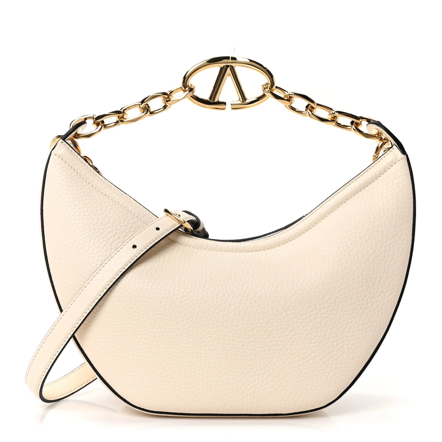 Grainy Calfskin Small Vlogo Moon Hobo Bag Ivory