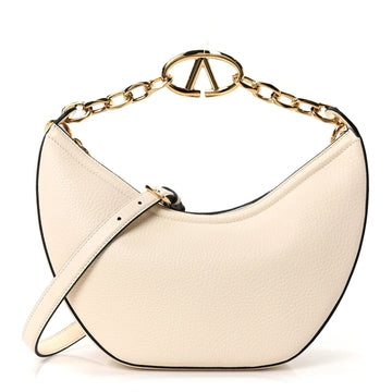 Grainy Calfskin Small Vlogo Moon Hobo Bag Ivory