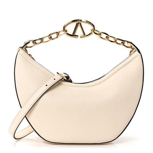 Grainy Calfskin Small Vlogo Moon Hobo Bag Ivory
