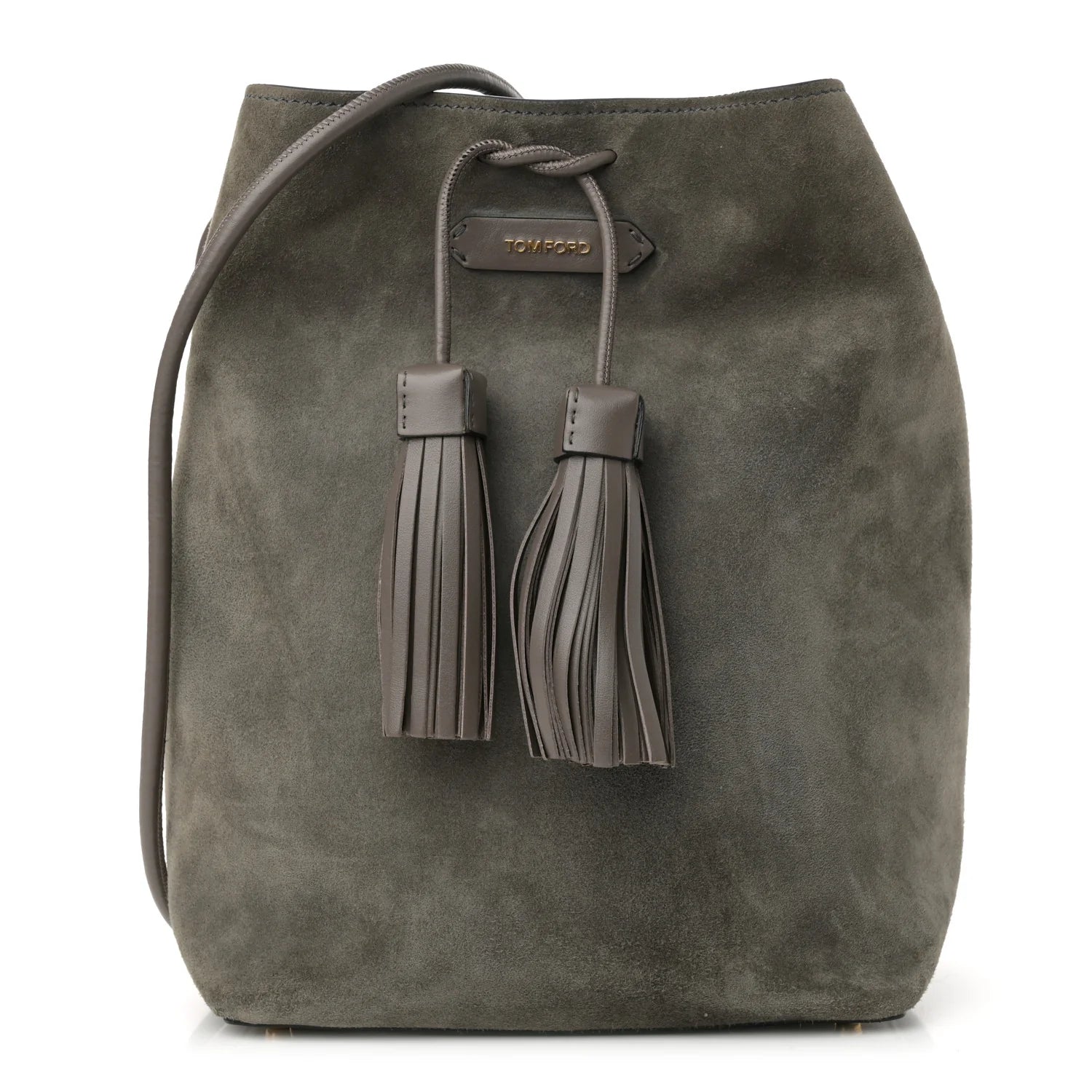 Suede Medium Double Tassel Bucket Bag Graphite