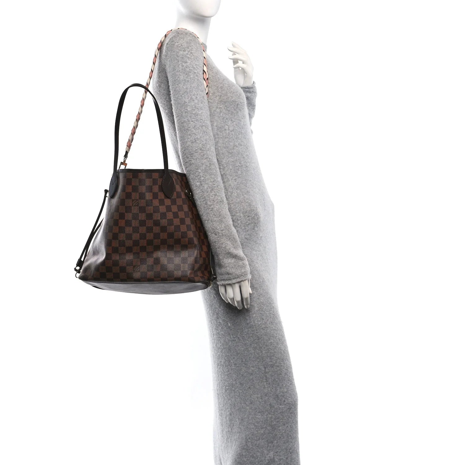 Damier Ebene Braided Neverfull MM Pink