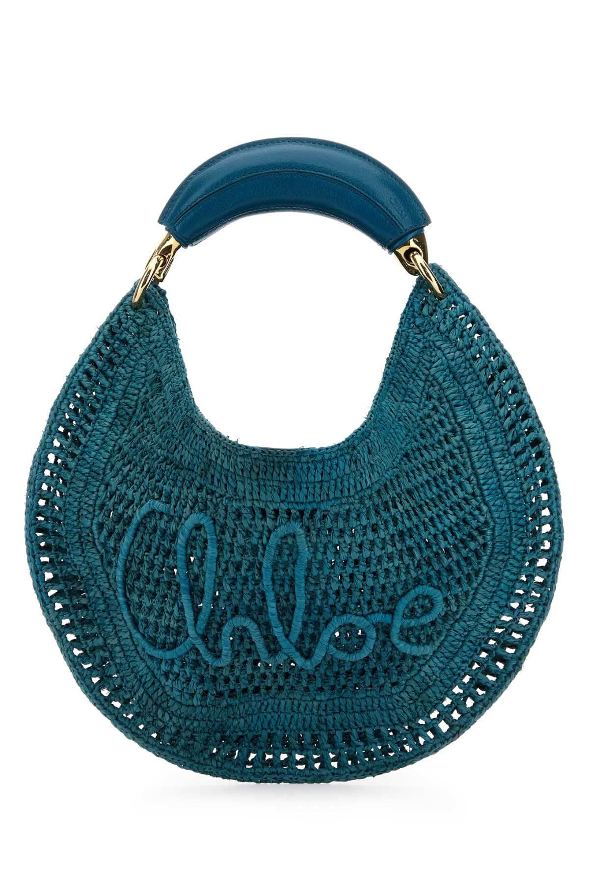TEAL GREEN RAFFIA BANANA HANDBAG