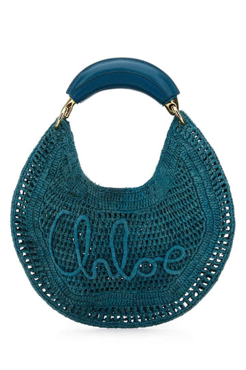 TEAL GREEN RAFFIA BANANA HANDBAG