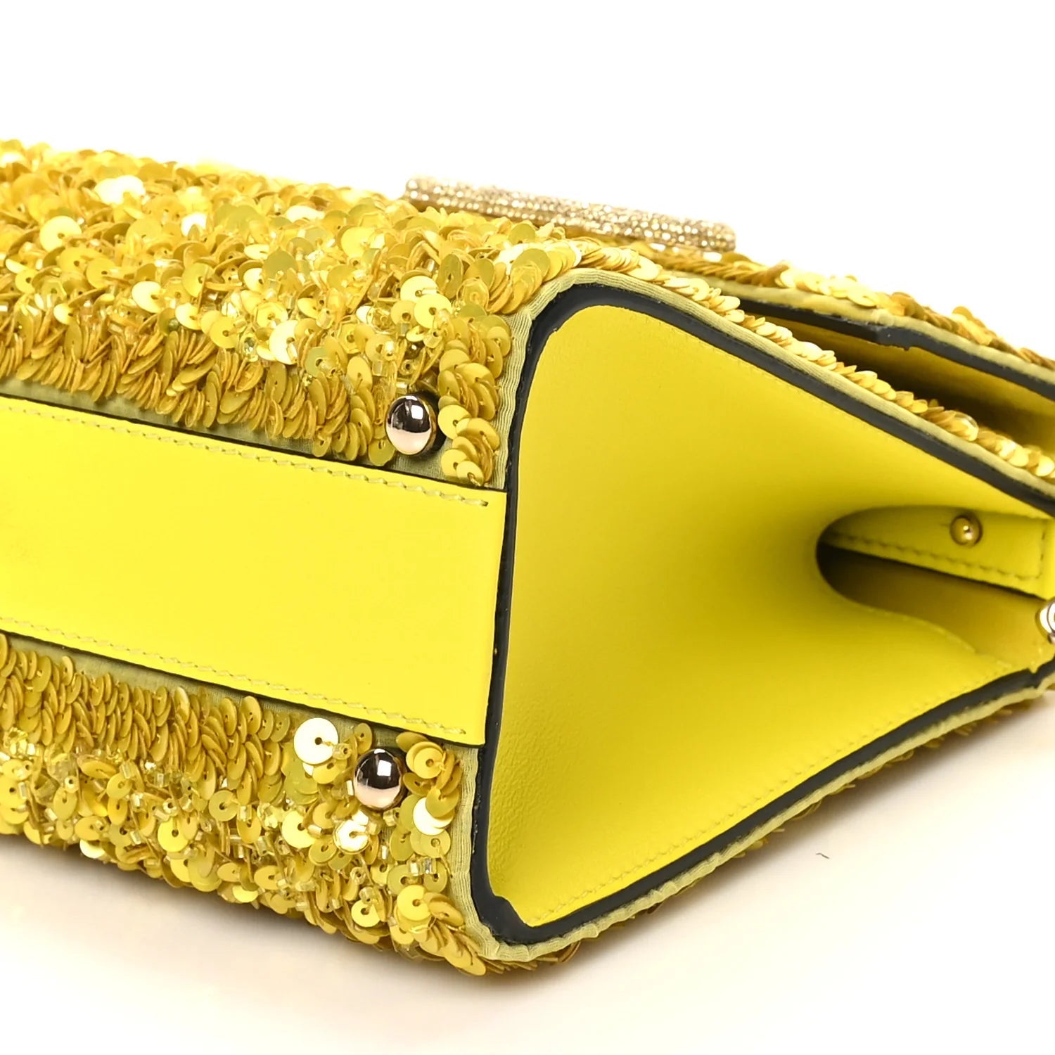 Sequin Crystal Embroidered Mini Vsling Top Handle Bag Yellow
