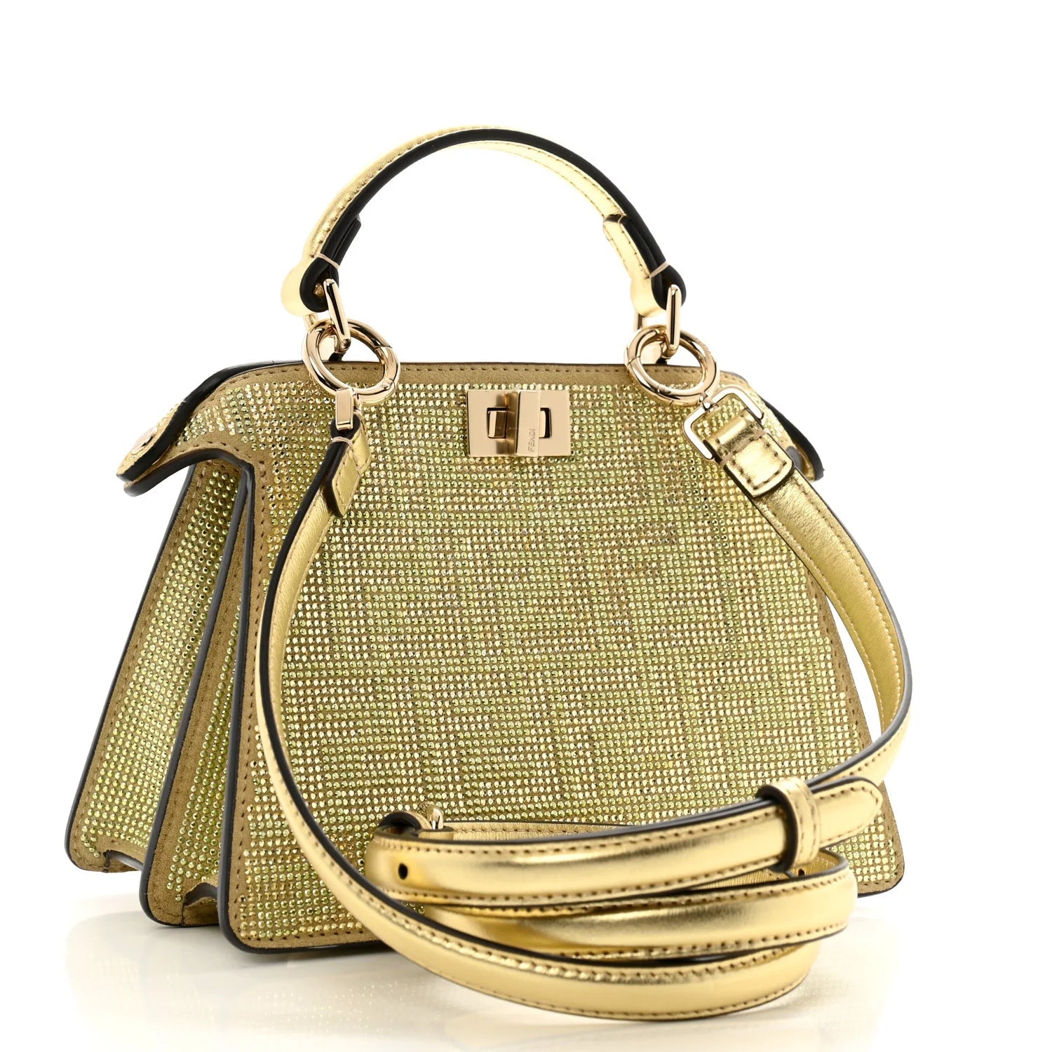 Crystal Vitello Laminato FF Petite Peekaboo I SEE U Satchel Crystal Platinum Light Gold