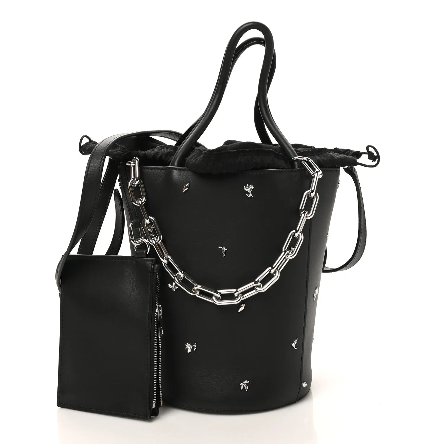Smooth Calfskin Studded Roxy Bucket Bag Black