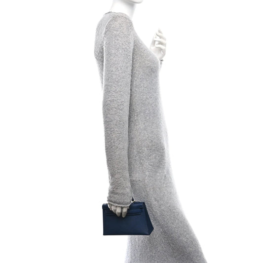 Chevre Mysore Verso Mini Kelly Sellier 20 Bleu Navy Bleu Zellige