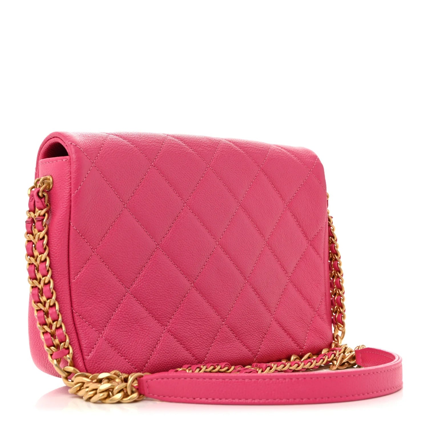 Shiny Caviar Quilted Small Chain Melody Flap Dark Pink