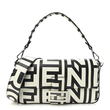 X MARC JACOBS Vitello Seta Logo Print Baguette White Black