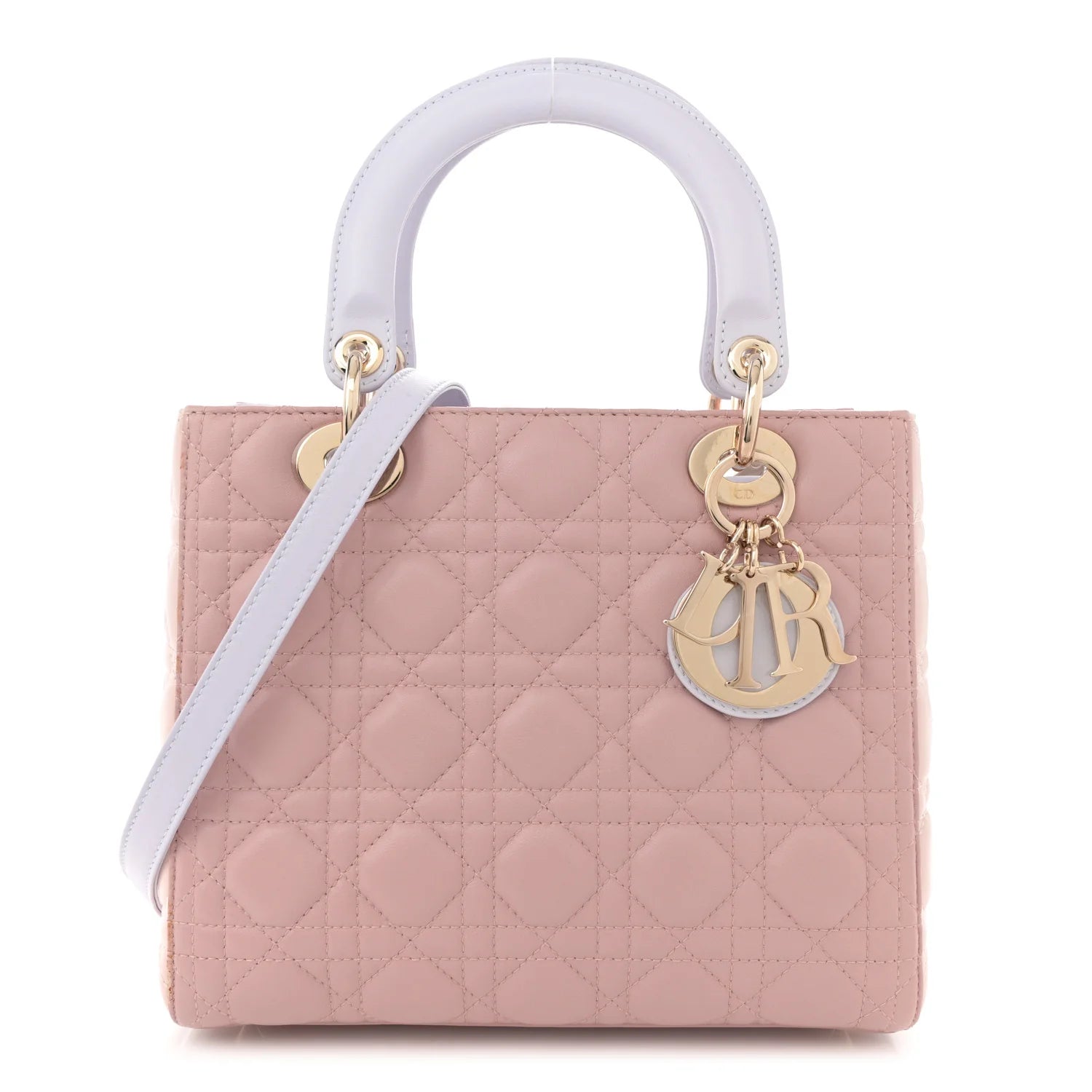Lambskin Cannage Medium Tri-Color Lady Dior Rose Pale