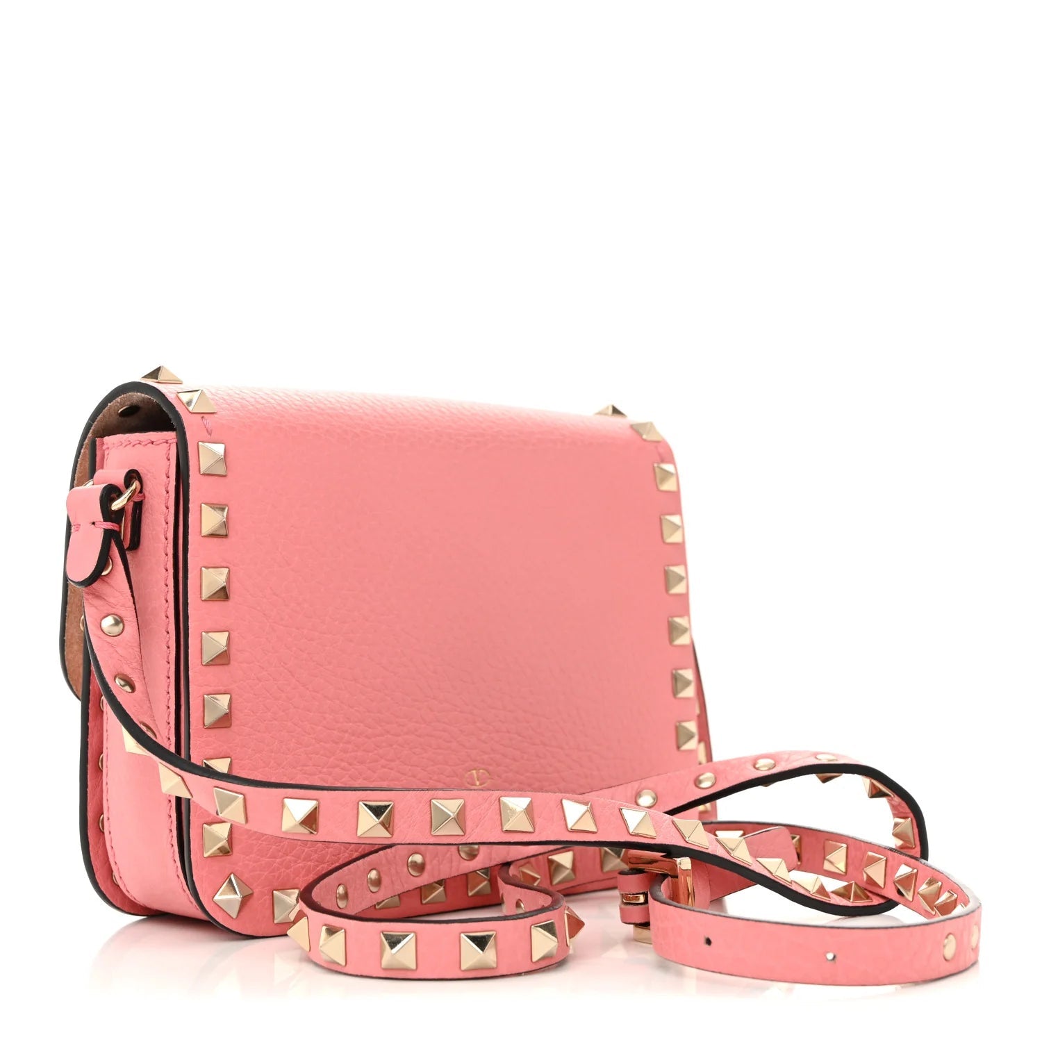 Vitello Rockstud Flap Crossbody Bag Pink