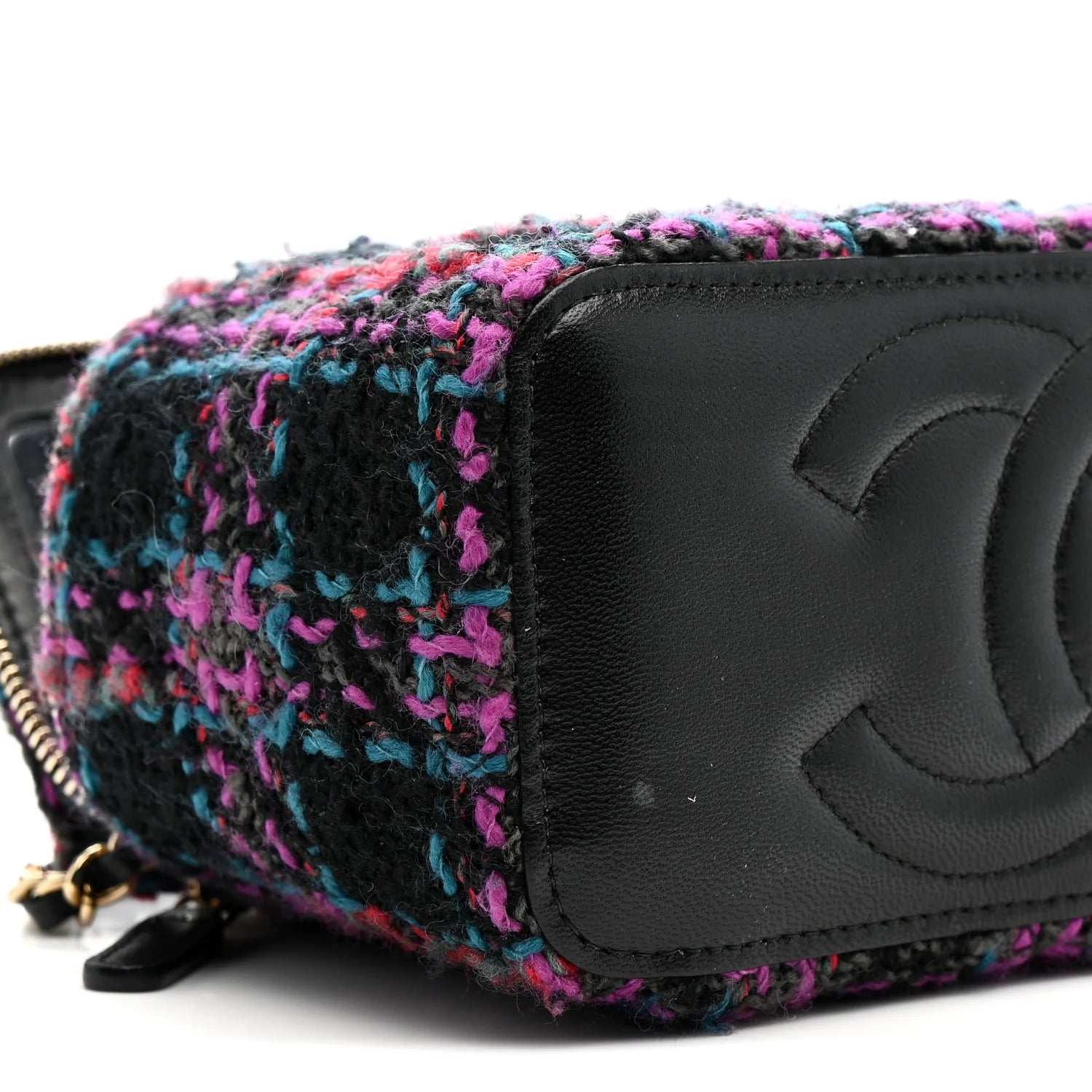 Tweed Quilted Small Vanity Case with Chain Black Purple Green Red