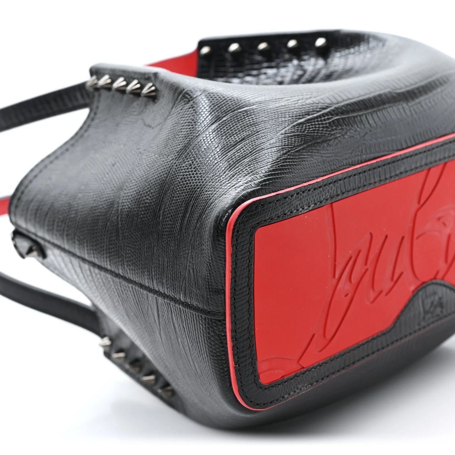 Crocodile Embossed Calfskin Spiked Mini Cabarock Shopper Tote Black