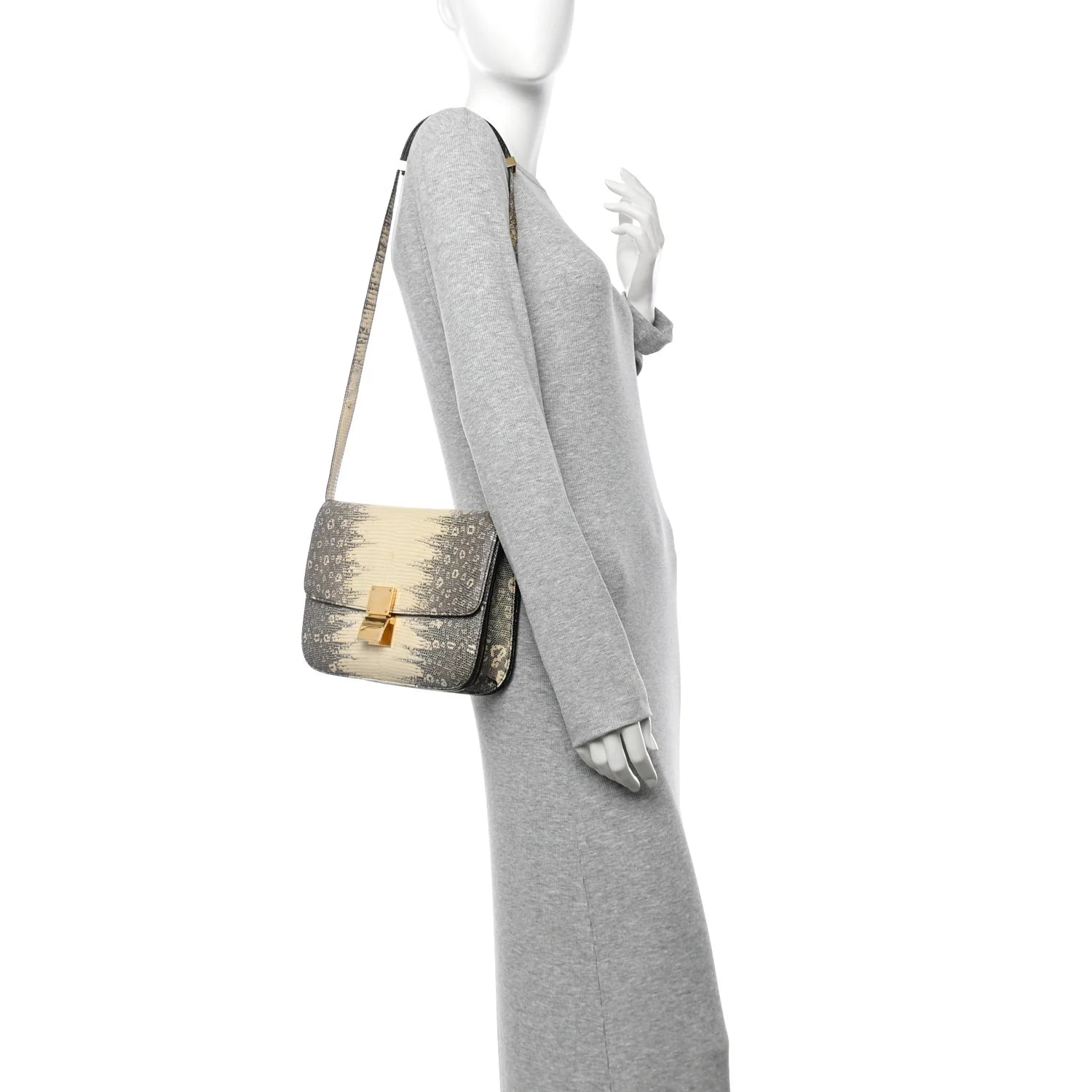 Lizard Medium Classic Box Flap Bag Natural