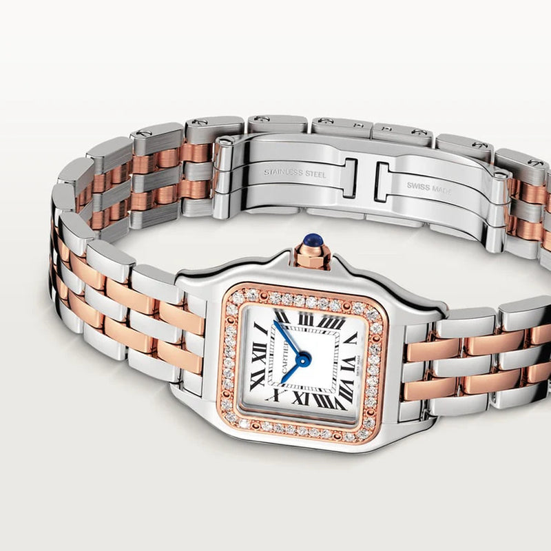 Unworn  Panthère De , Stainless Steel, 18K Rose Gold and Diamonds, 22Mm X 30Mm, Ref# W3PN0006, Box and Papers