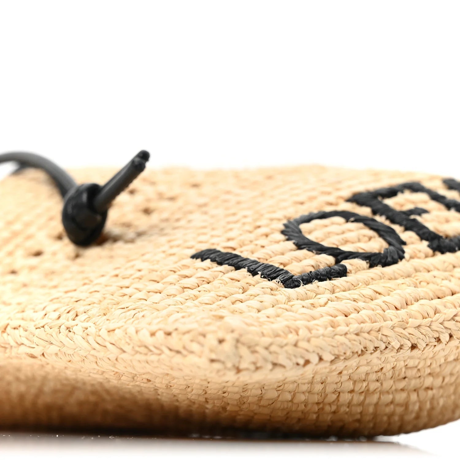 Raffia Logo Drawstring Pocket Crossbody Natural Black