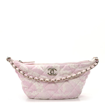 Printed Denim Quilted Large Hobo Bag Light Pink White