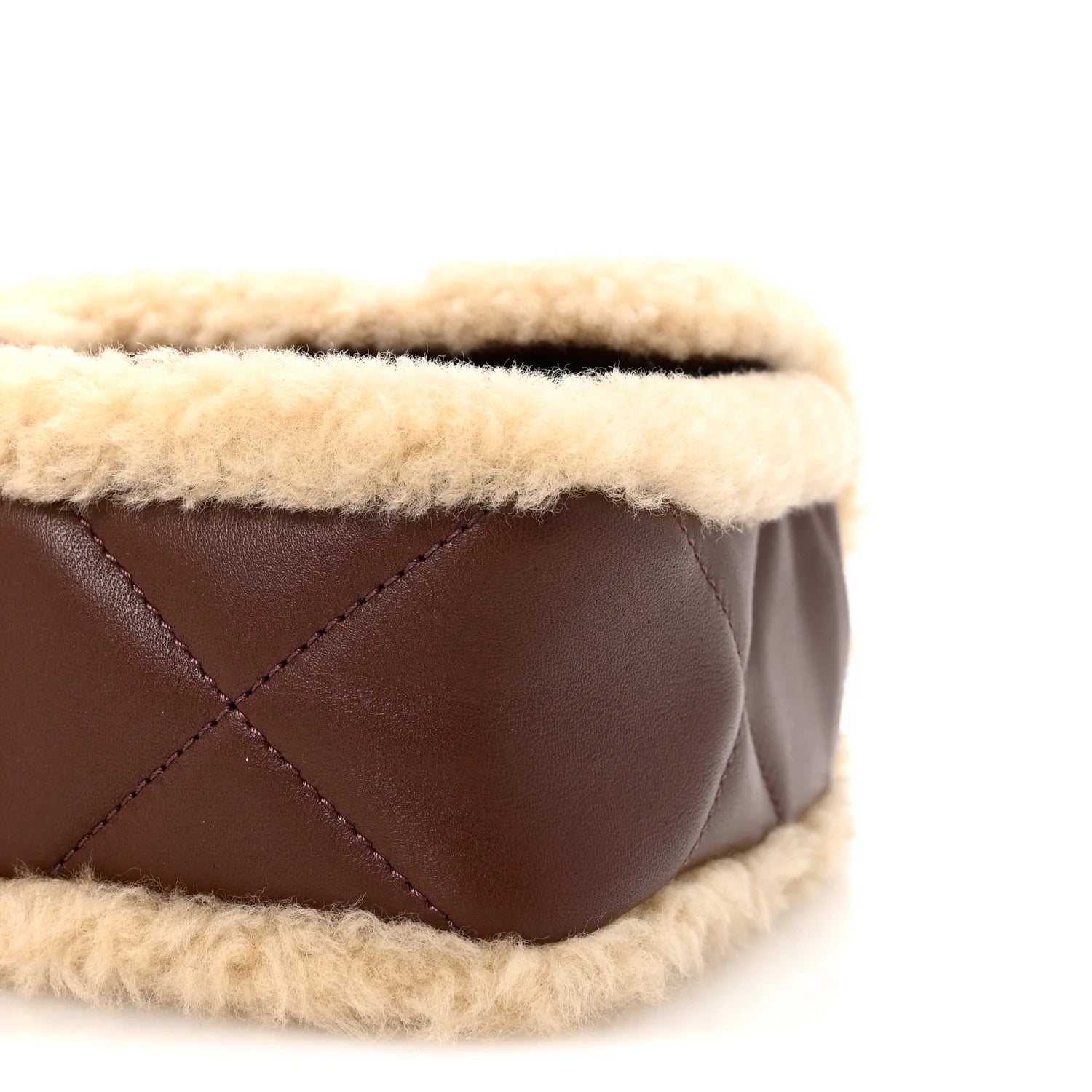 Shearling Lambskin Quilted Furry Coco Flap Dark Brown Beige