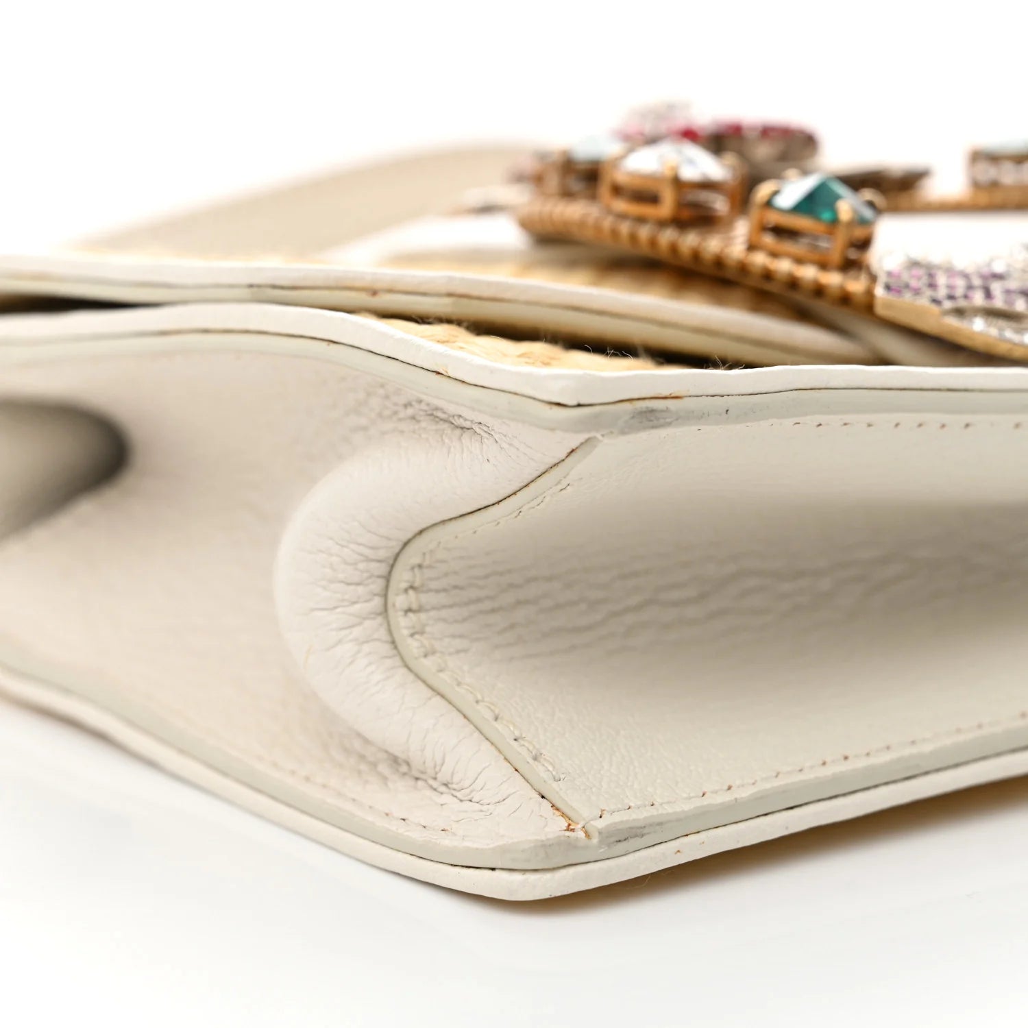 Raffia Madras Crystal Embellished Lady Shoulder Bag Naturale White