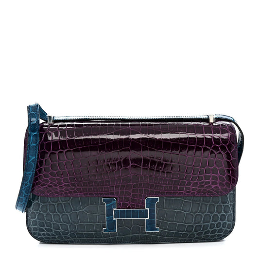 Shiny Niloticus Crocodile Constance Elan 25 Cassis Bleu Izmir Bleu Tempete