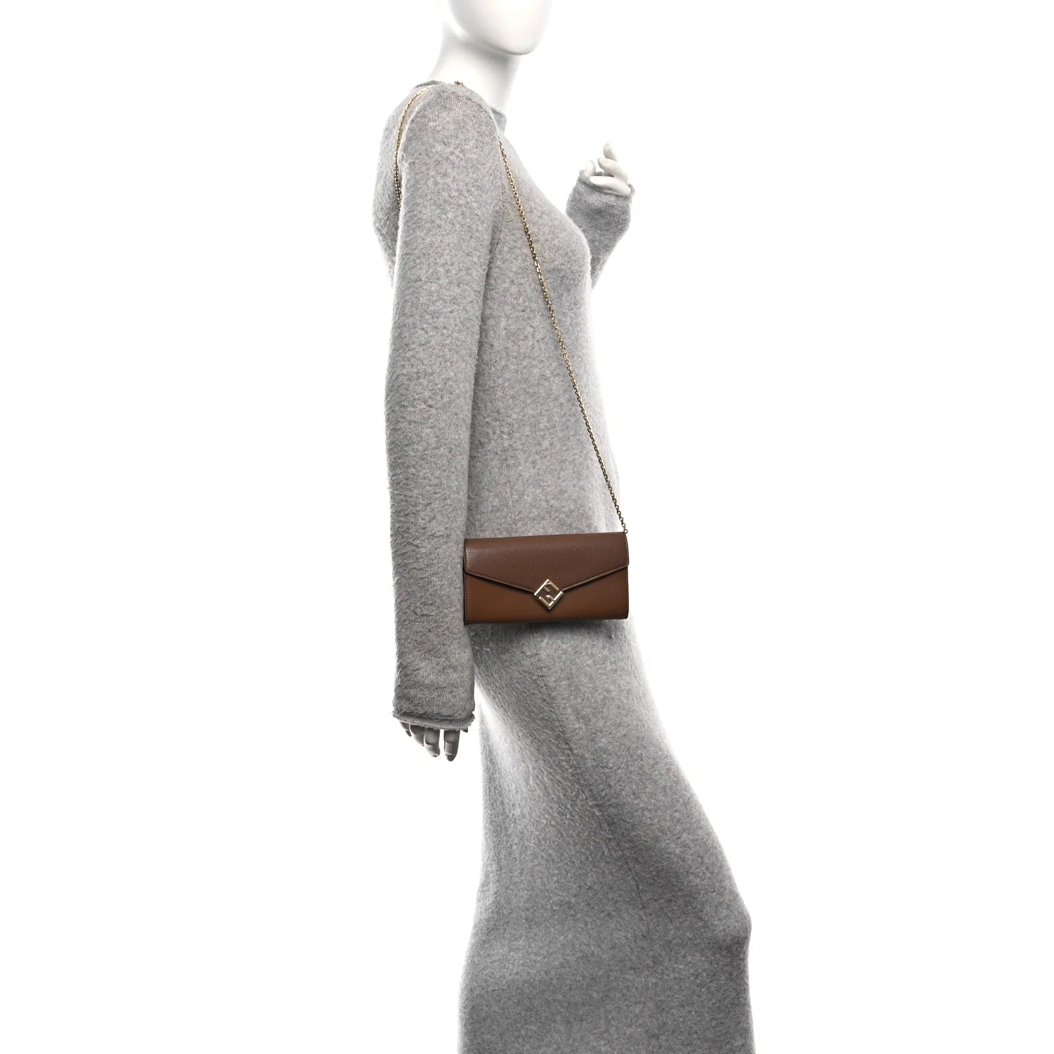 Vitello King Cruise FF Diamonds Continental Envelope Wallet on Chain Gianduia