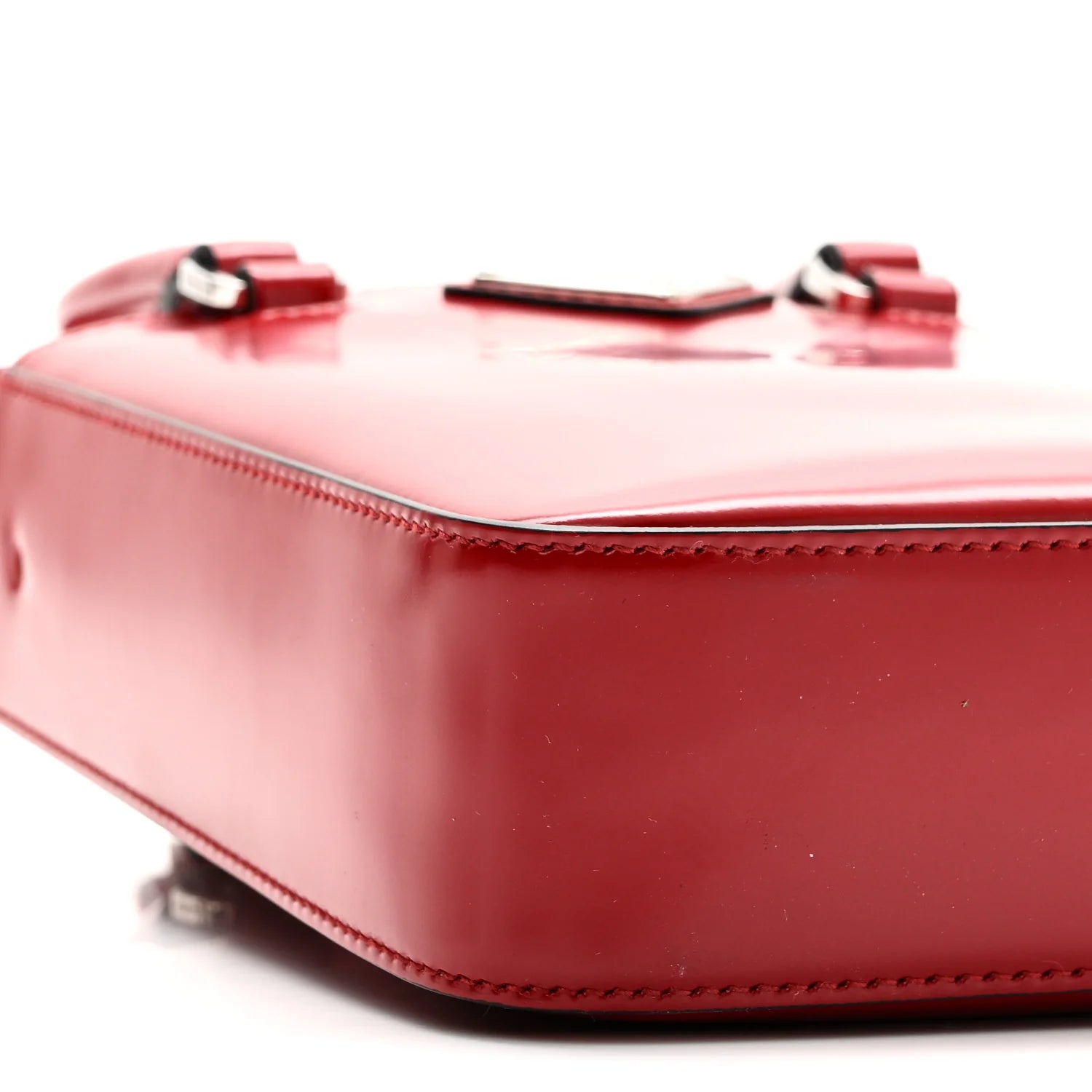 Spazzolato Metal Triangle Logo Small Double Handle Crossbody Tote Scarlatto