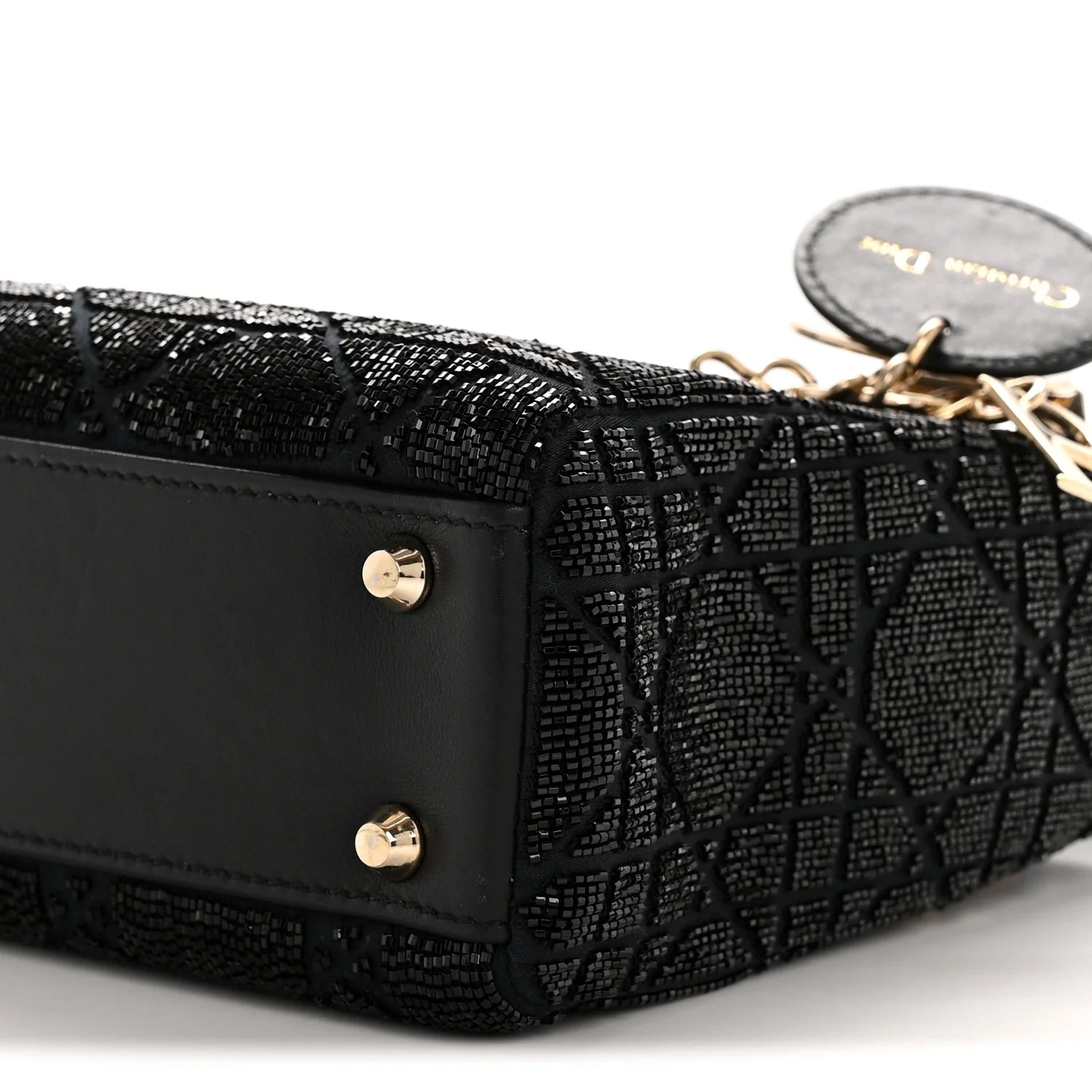 Lambskin Cannage Beaded Embroidery Mini Lady Dior Black