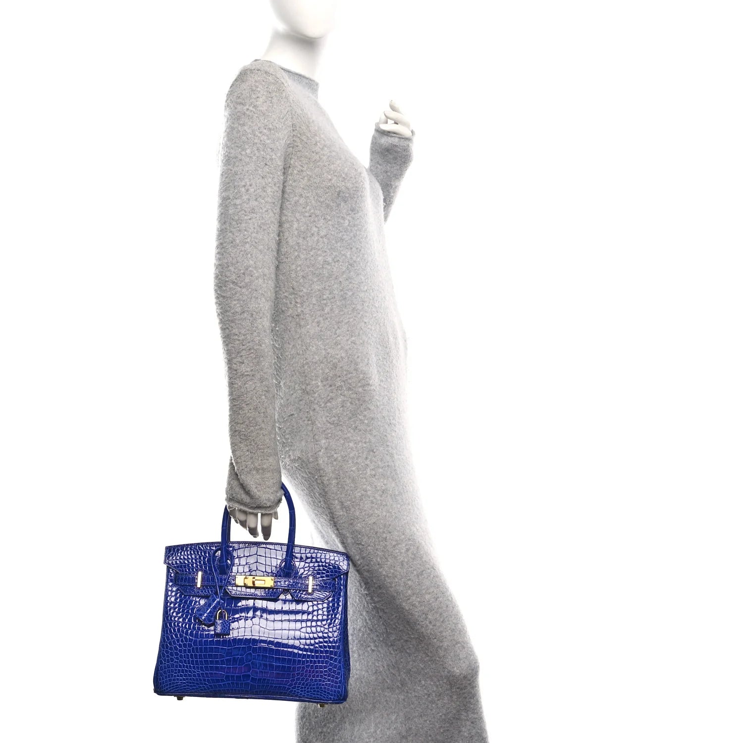 Shiny Porosus Crocodile Horseshoe Birkin 30 Bleu Electrique Magnolia