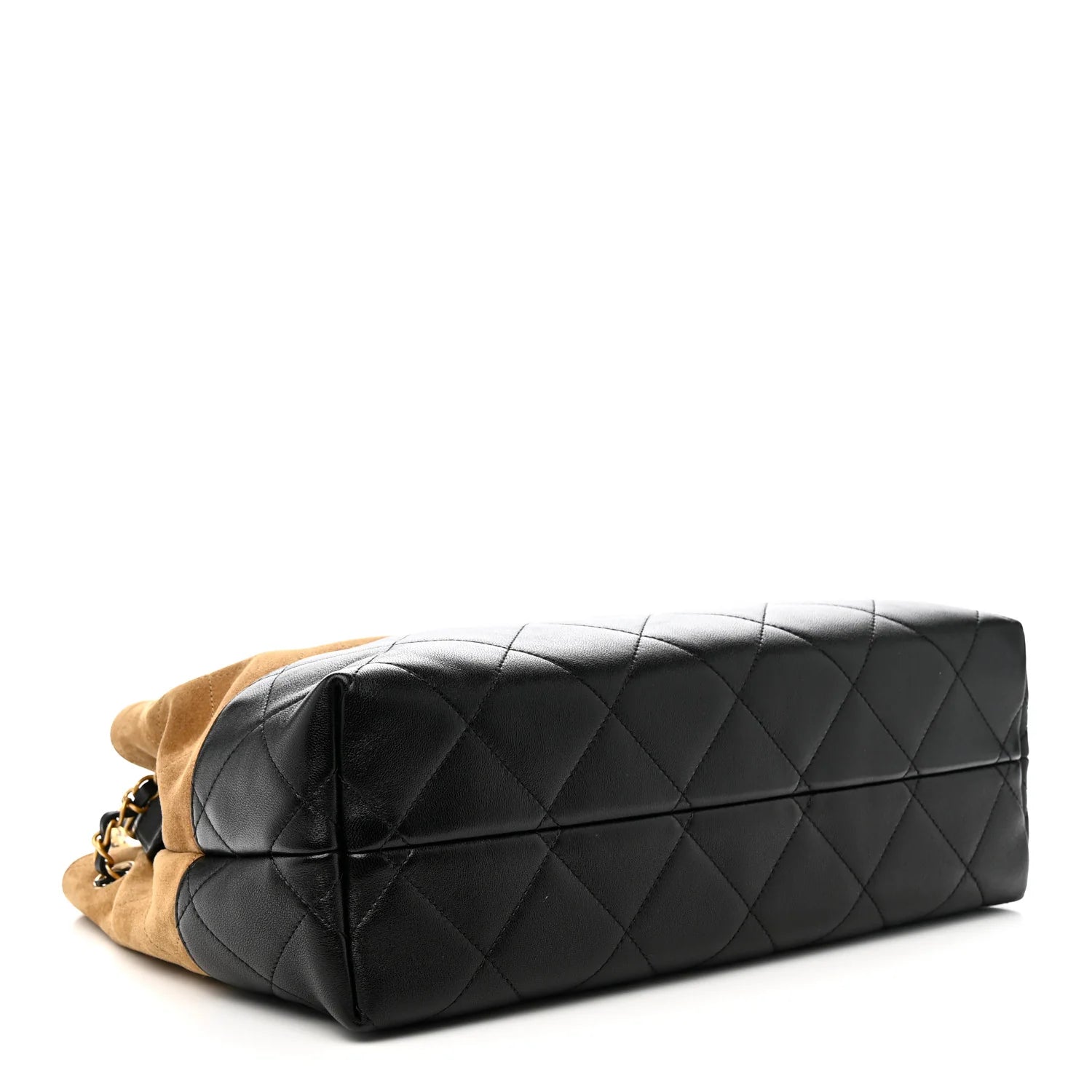 Suede Calfskin Shiny Lambskin Quilted Large Shopping Bag Beige Black