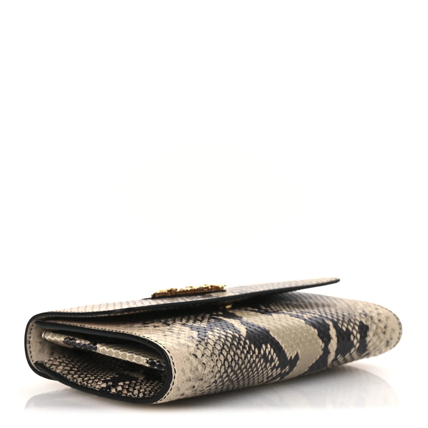 Snakeskin Virtus Wallet on Chain Beige Black