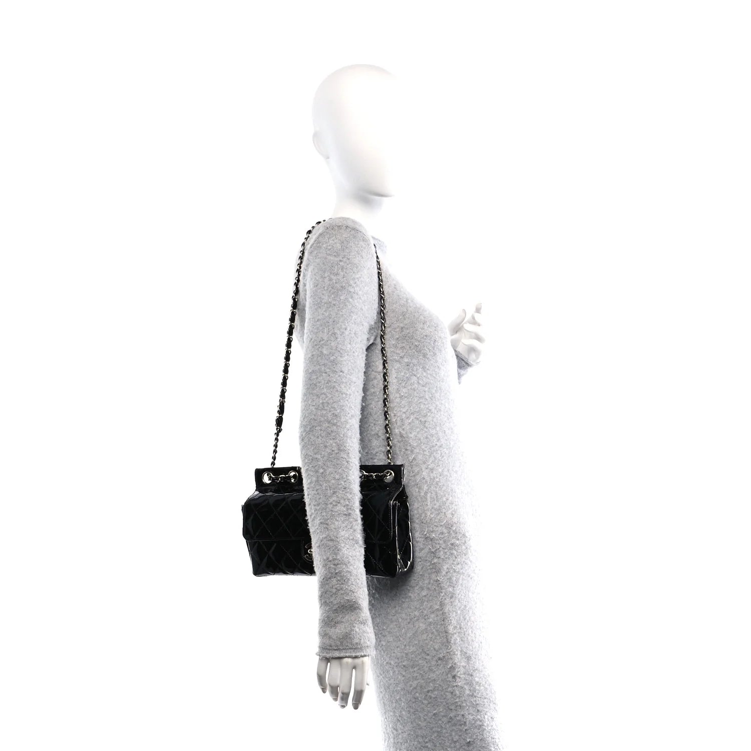 Patent Quilted Medium Diagonal CC Flap Black