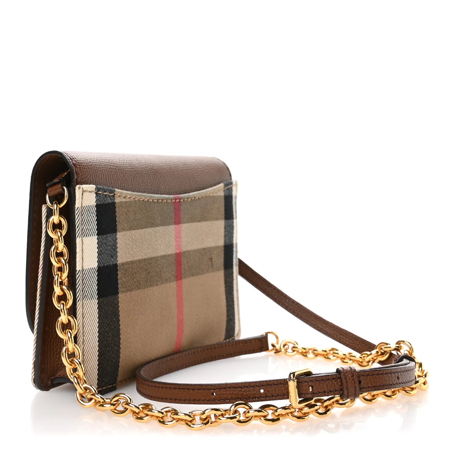 Grained Calfskin House Check Tartan Mix Hampshire Wallet on Chain Tan