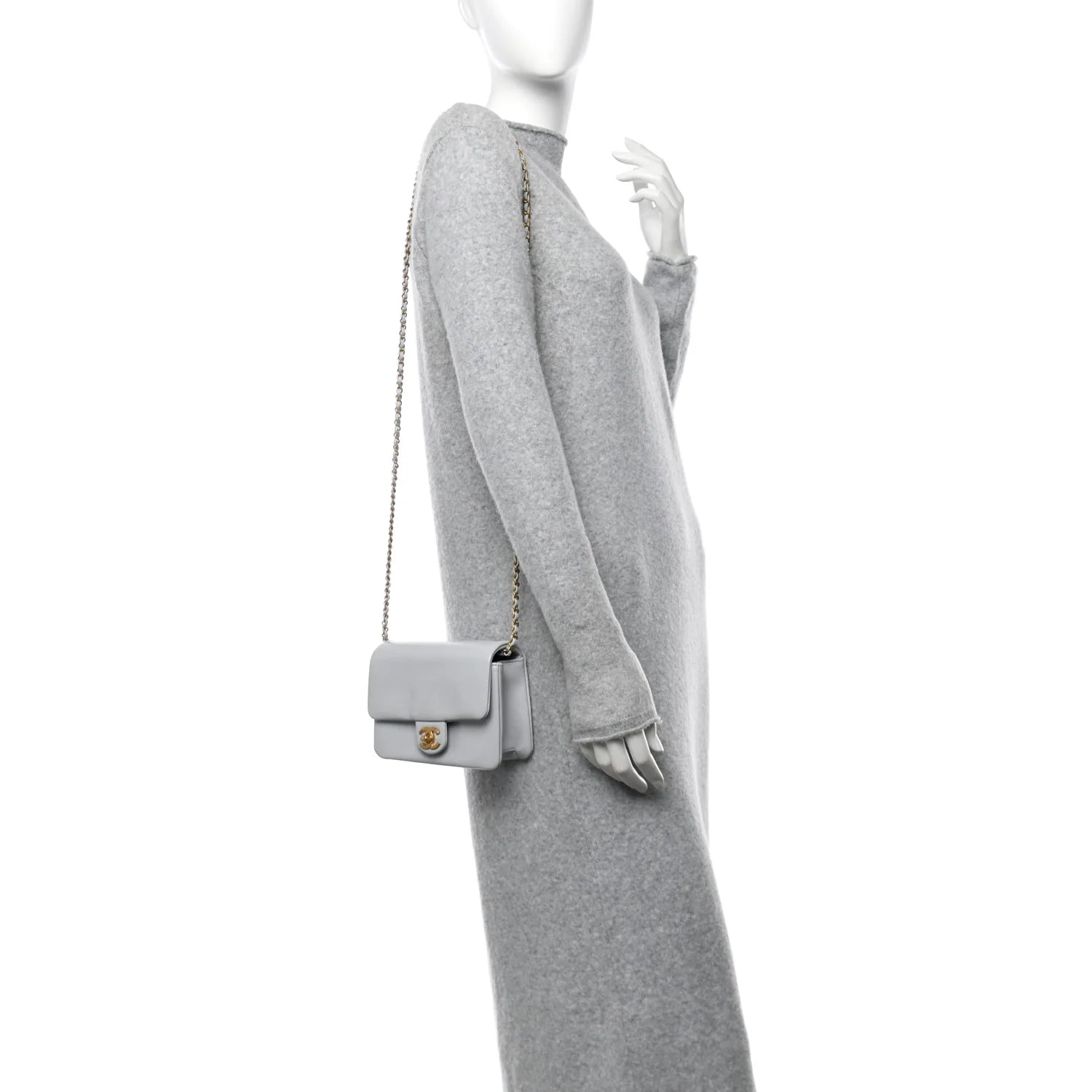 Shiny Caviar Mini Flap Bag Light Blue