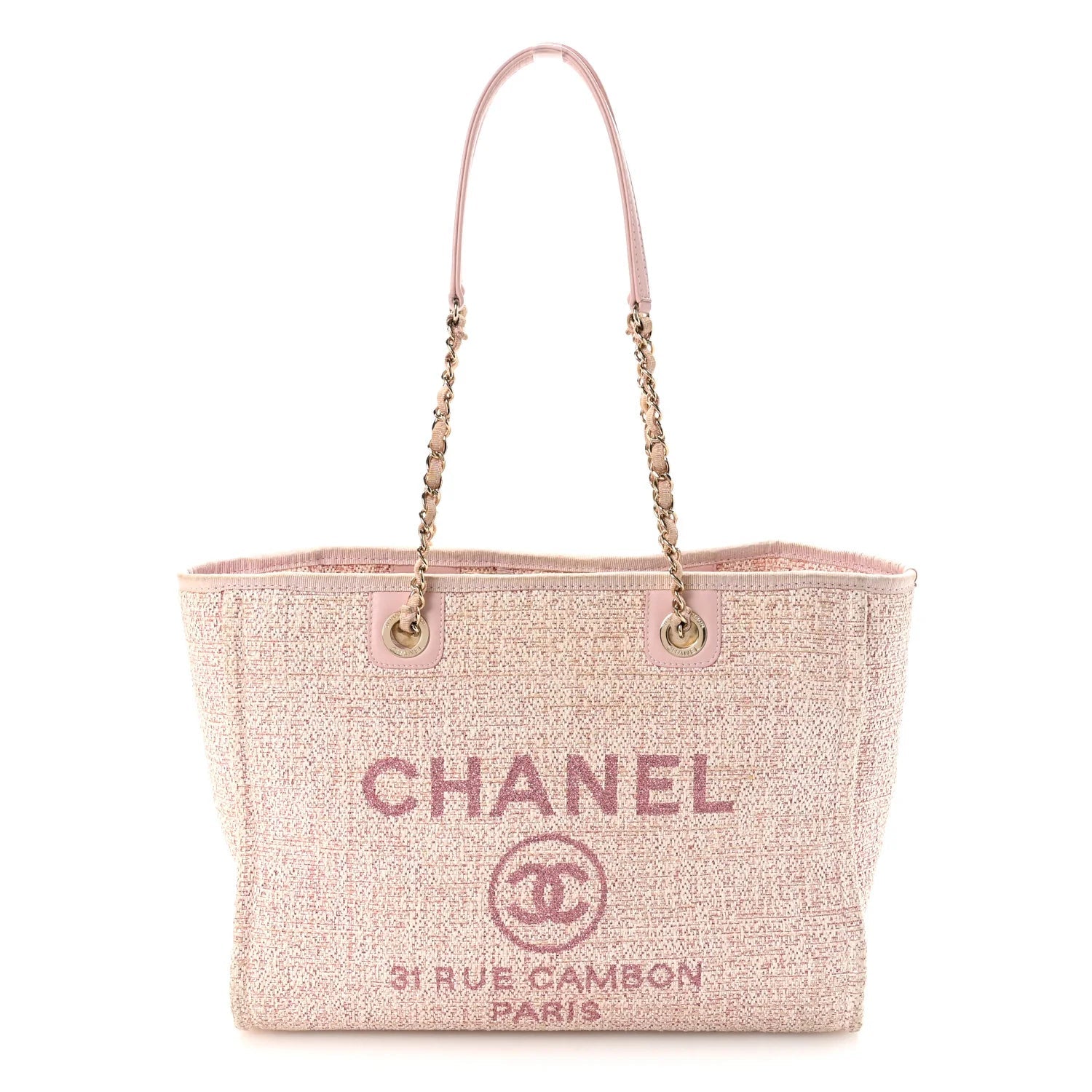 Straw Lurex Small Deauville Tote Pink