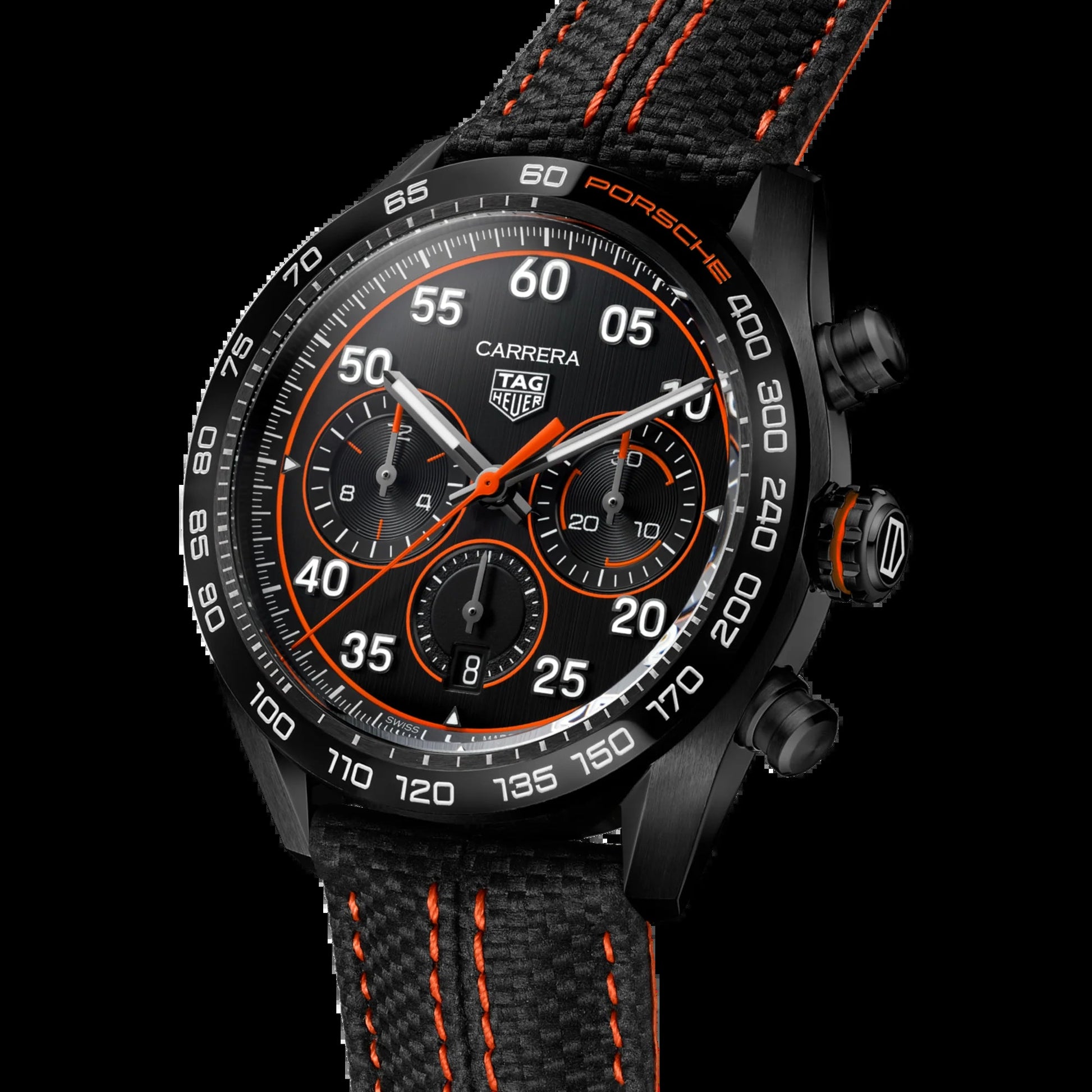 Unworn  Carrera Chronograph X Porsche Orange Racing Special Edition, Dlc-Coated Stainless Steel, 44Mm, Ref# CBN2A1M.FC6526, Box & Papers
