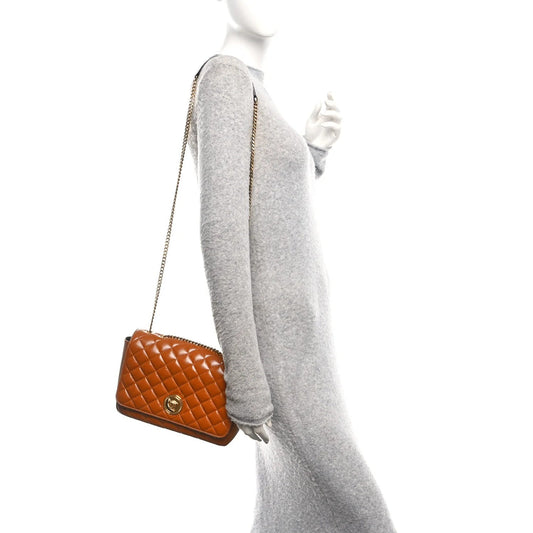 Patent Nappa Quilted La Medusa Chain Crossbody Brown