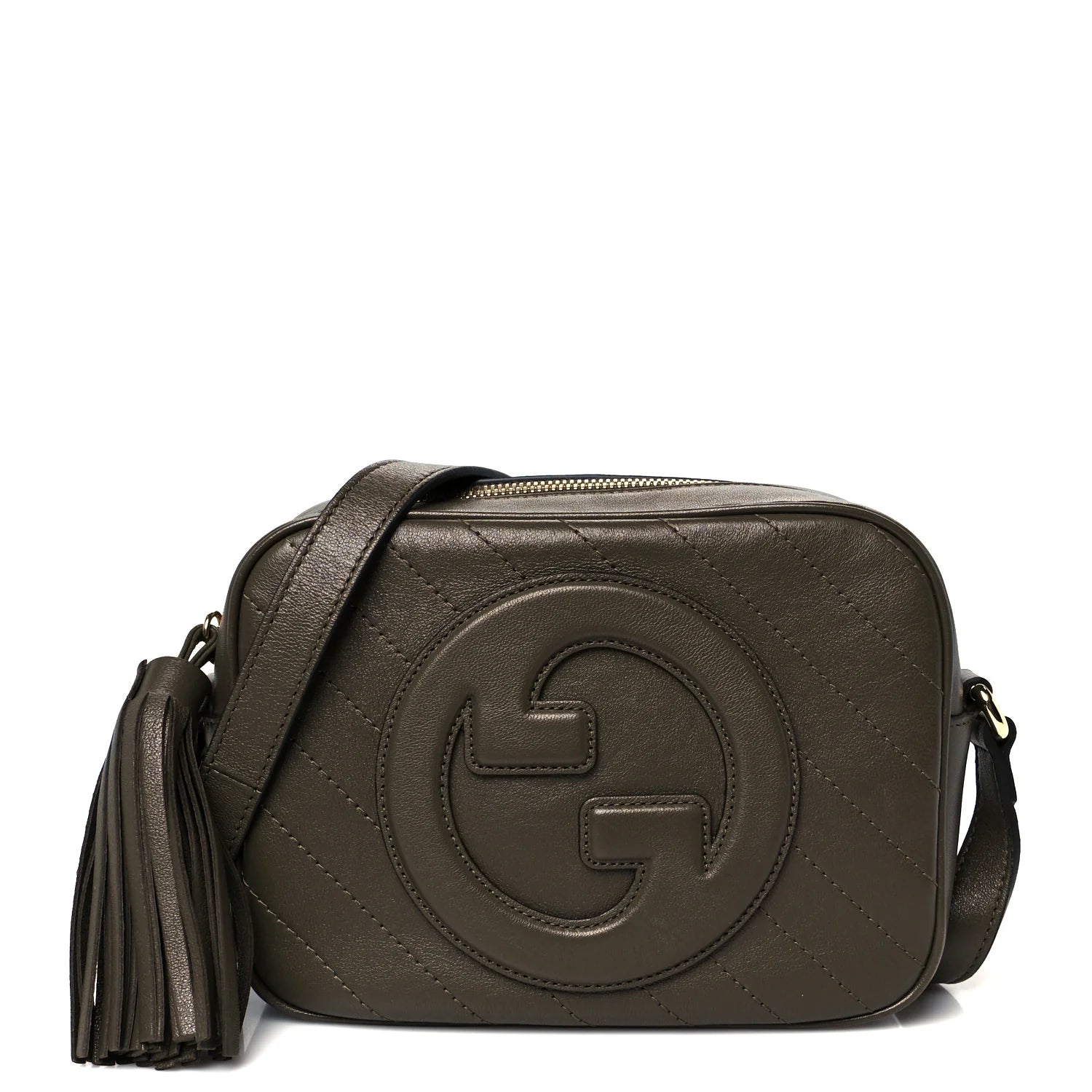 Sakai Be Green Calfskin Diagonal Stitched Small Blondie Shoulder Bag Craclet Brown