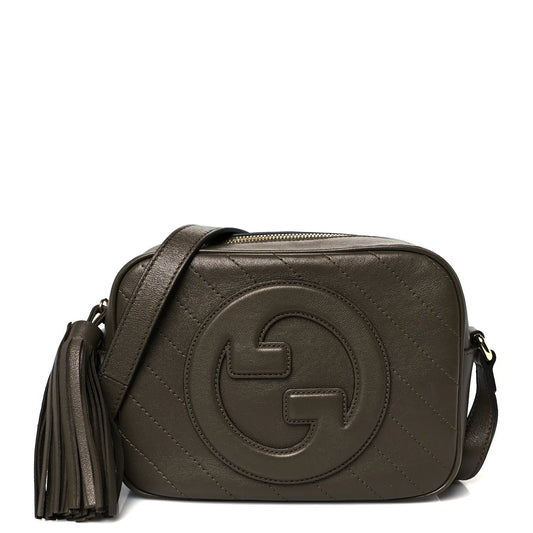 Sakai Be Green Calfskin Diagonal Stitched Small Blondie Shoulder Bag Craclet Brown