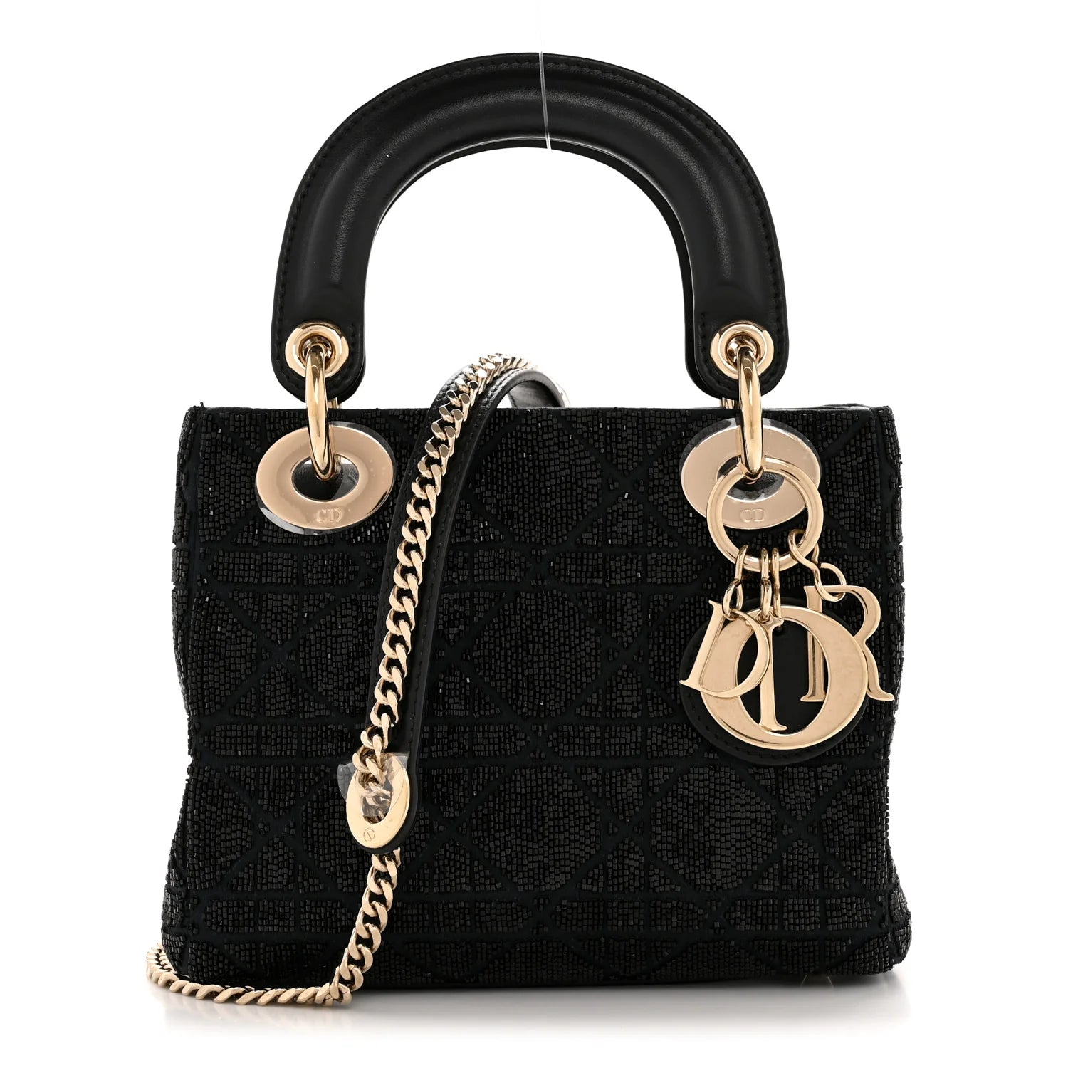 Lambskin Cannage Beaded Embroidery Mini Lady Dior Black
