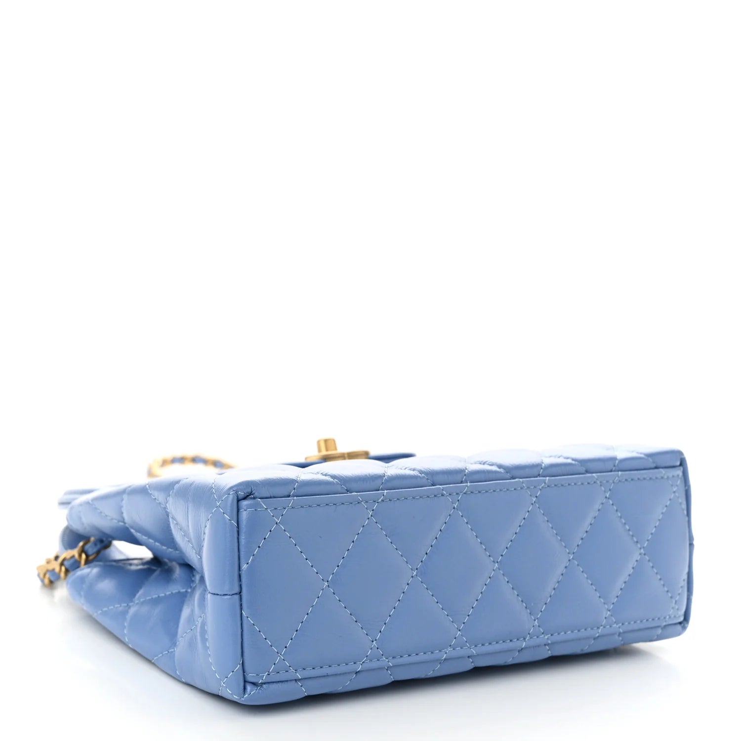 Shiny Aged Calfskin Quilted Nano Kelly Shopper Blue