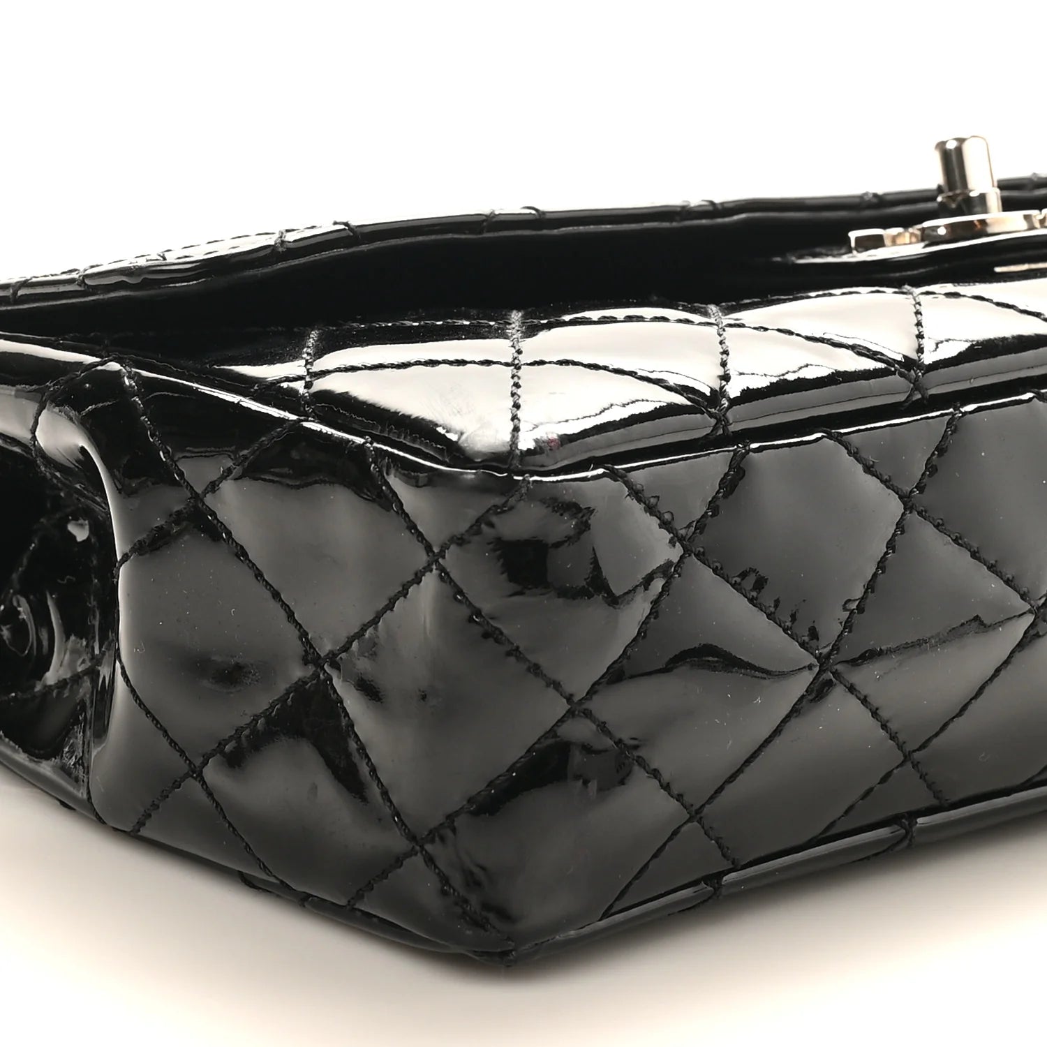 Patent Quilted Medium Diagonal CC Flap Black