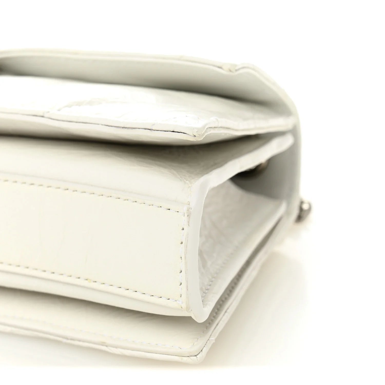 Crushed Calfskin Quilted Small Crush Chain Bag Optic White