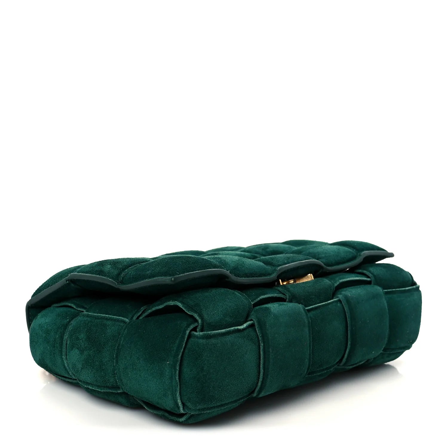 Suede Maxi Intrecciato Padded Chain Cassette Crossbody Bag Emerald Green