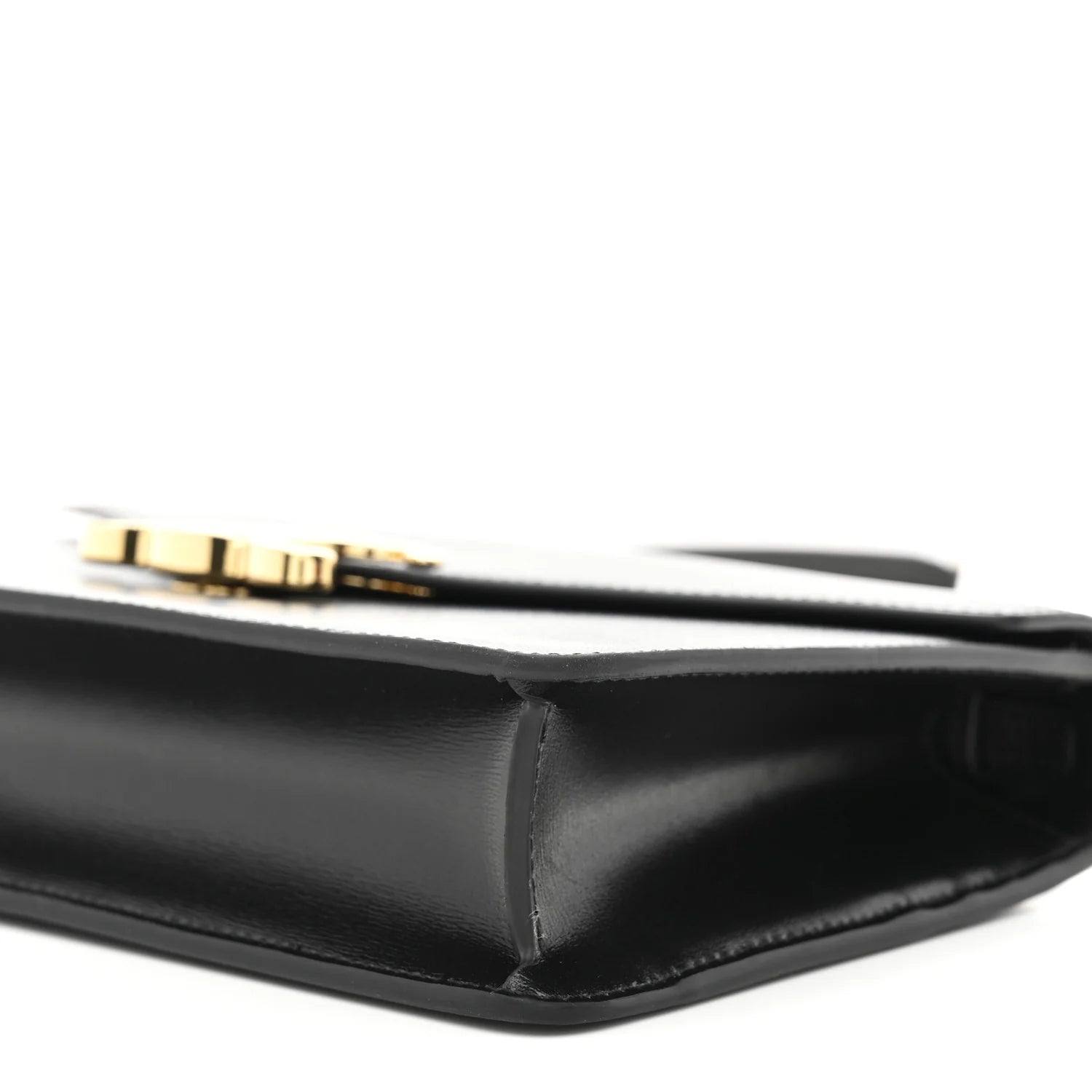 Shiny Calfskin Triomphe Margo Wallet on Chain Black