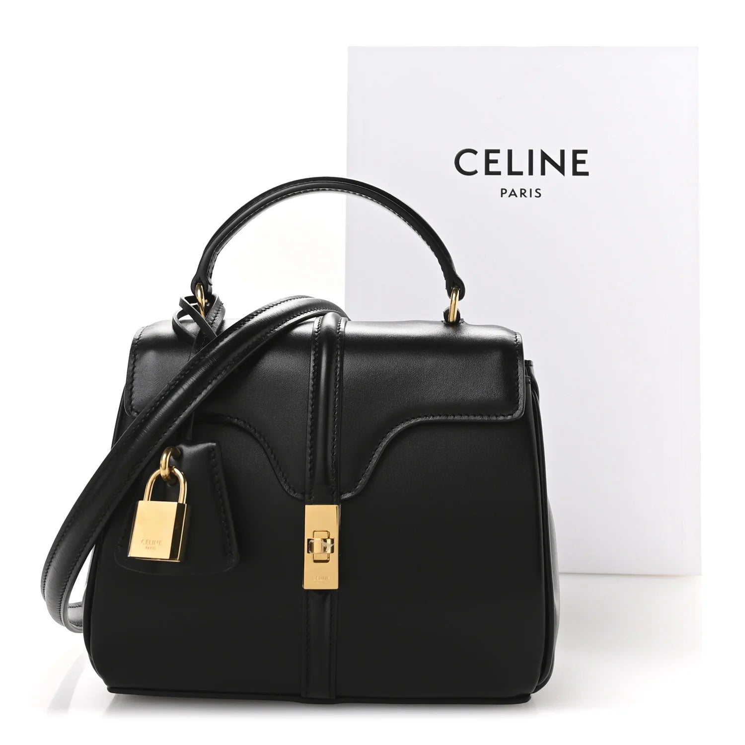 Satinated Calfskin Mini 16 Top Handle Bag Black