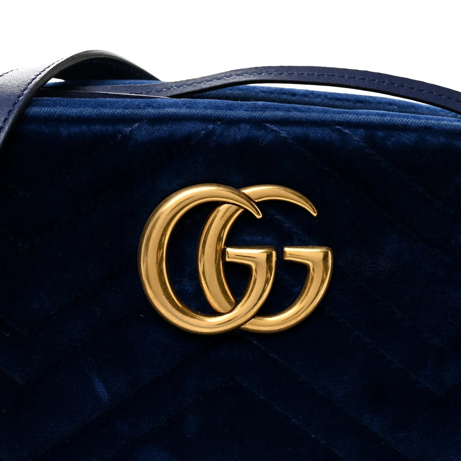 Velvet Matelasse Small GG Marmont Chain Shoulder Bag Cobalt